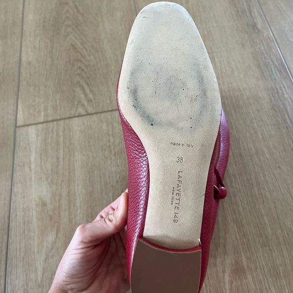 Lafayette 148 New York Grained Calfskin Red Leather Ballet Flats - Picture 9 of 12